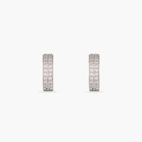 Double Pave Silver Hoop Earrings