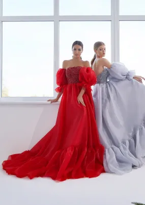 Dreamy Red Ball Gown with Optional Sleeves in Rouge