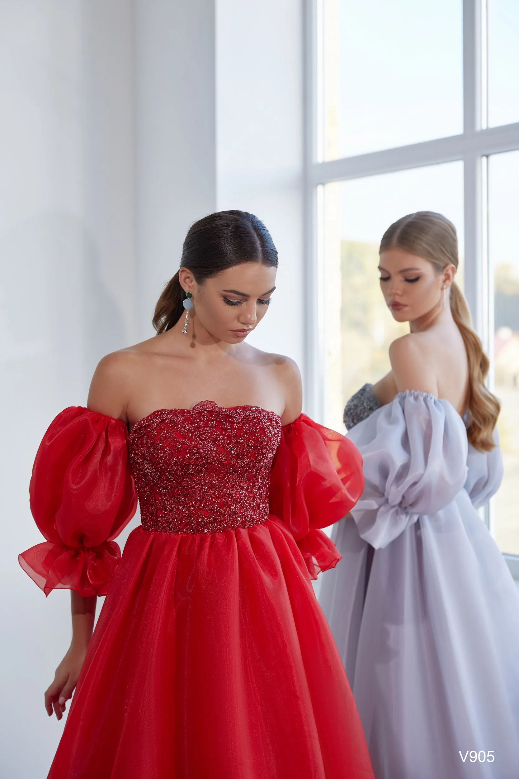 Dreamy Red Ball Gown with Optional Sleeves in Rouge