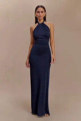 Elyna Slinky Halter Maxi Dress - Navy