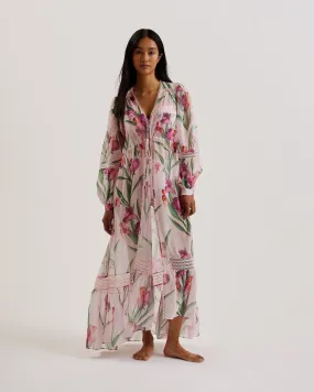 Etakk Floral Lace Trim Maxi Cover Up Lt-Pink