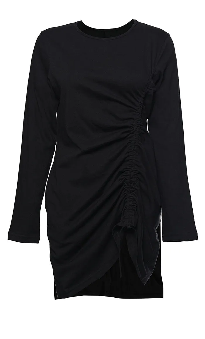 Everyday Wear Basic Black Ruched Detailing Tunic