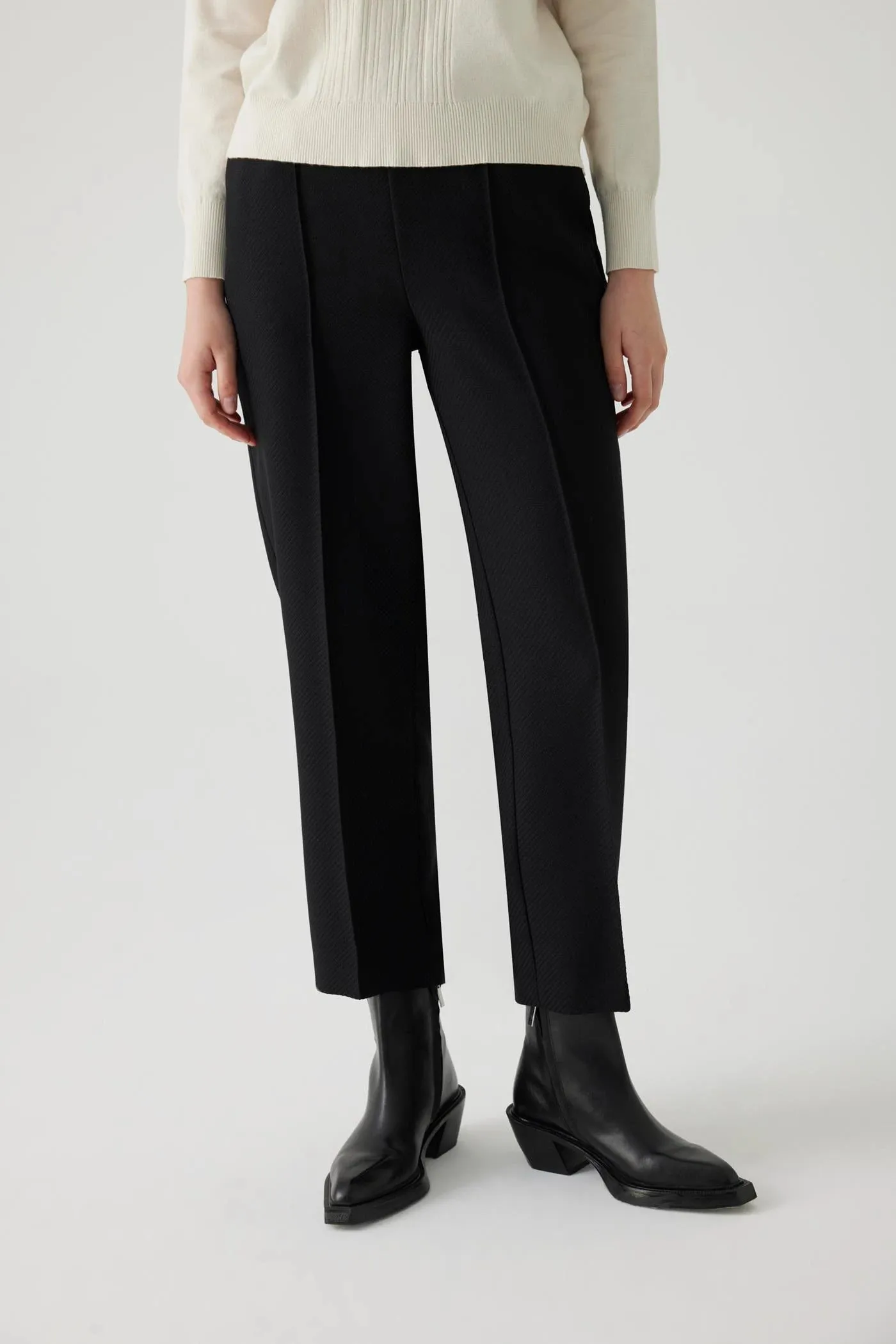 Exquise Abigail Black High Waisted Textured Trousers