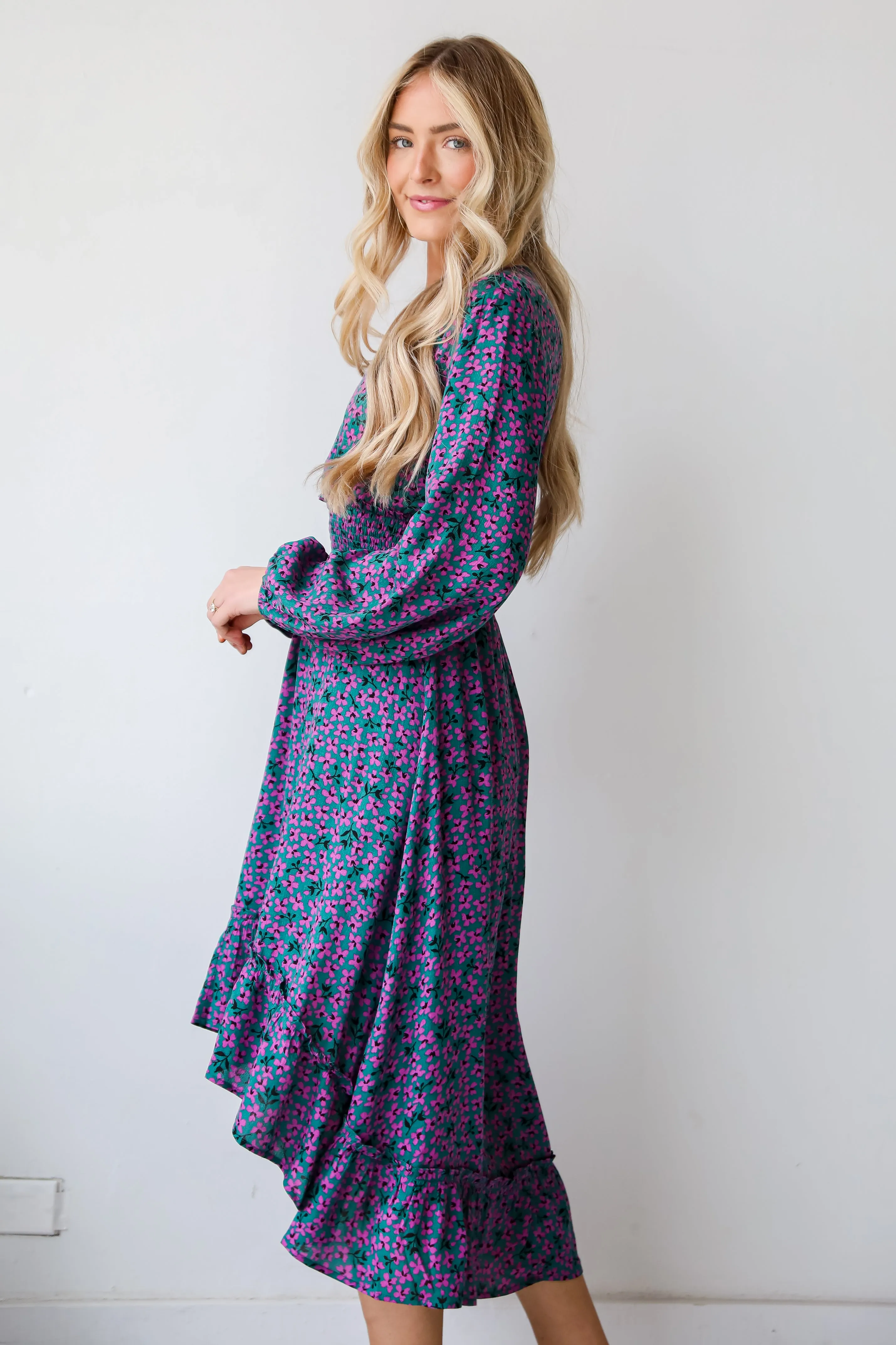 FINAL SALE - Adorably Elegant Teal Floral Midi Dress