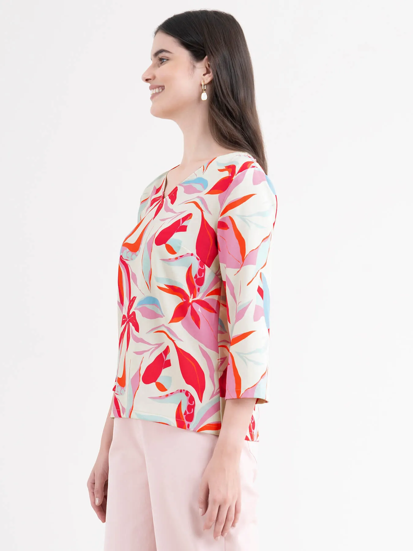 Floral V- Neck Top - Multicolour