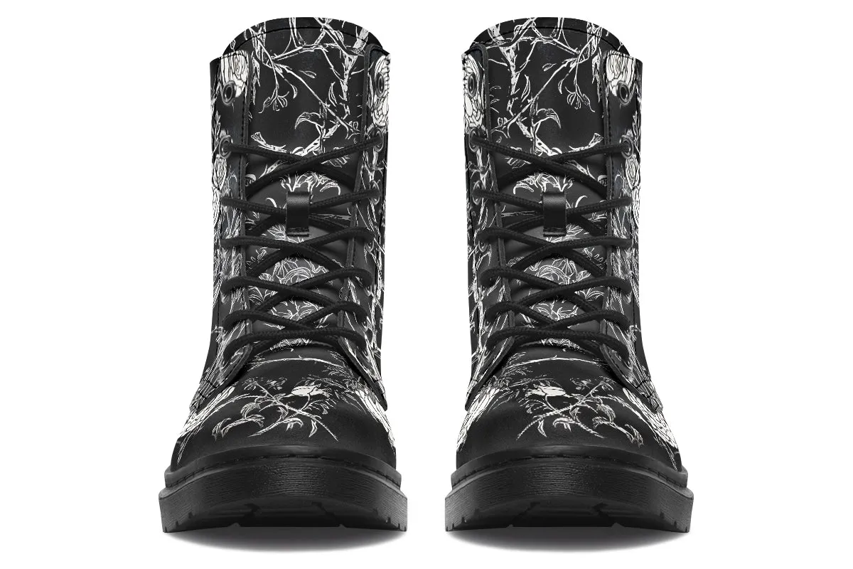 Fragile Rose Boots - Vegan Leather Doc-Style Boots with Durable Stitched on Soles