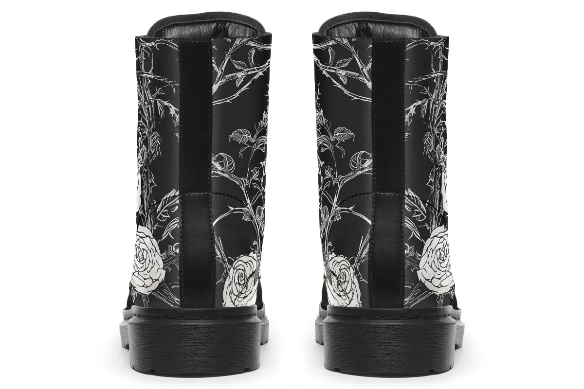 Fragile Rose Boots - Vegan Leather Doc-Style Boots with Durable Stitched on Soles