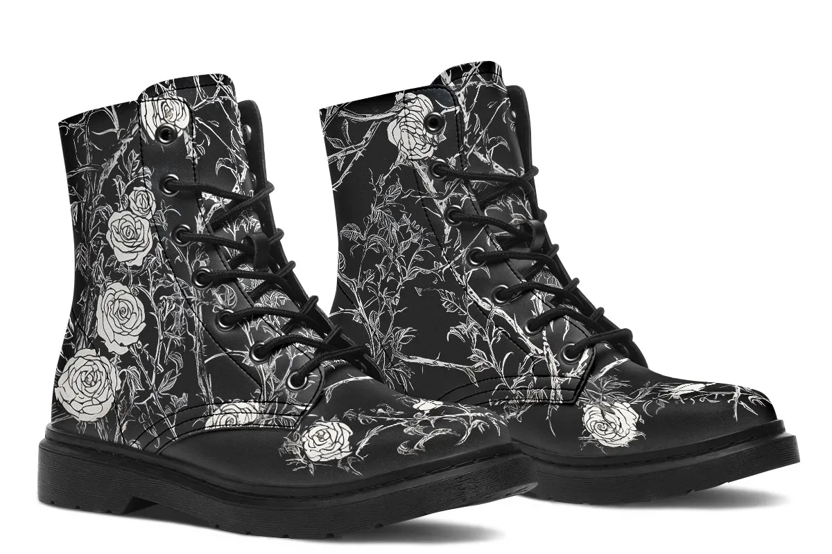 Fragile Rose Boots - Vegan Leather Doc-Style Boots with Durable Stitched on Soles