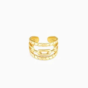 Golden Interlocked Chain Open Ring