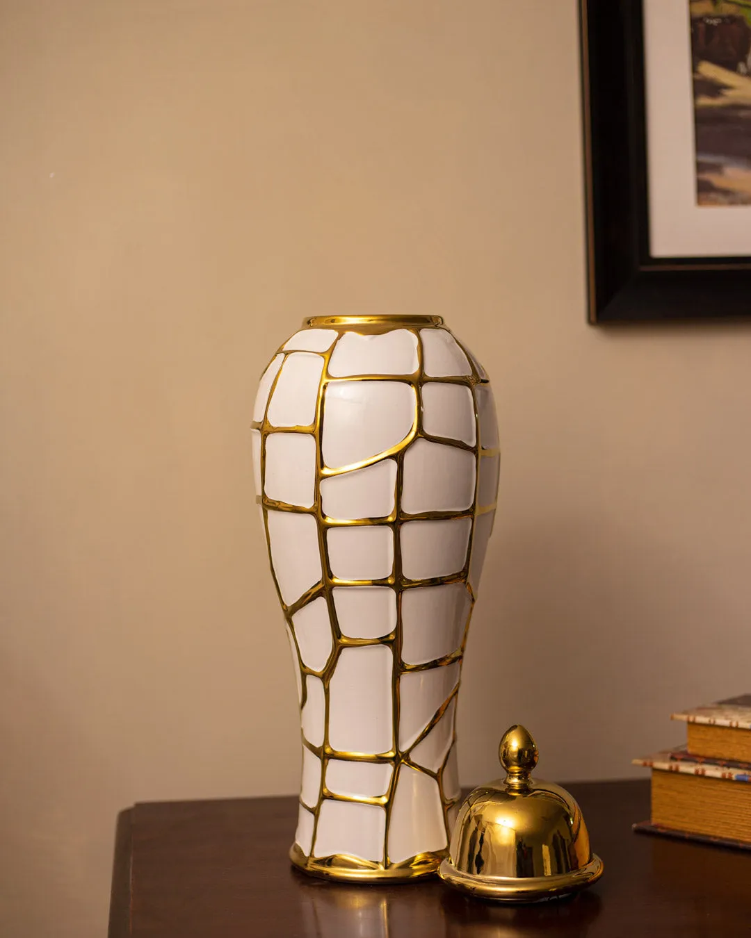 'Golden Jigsaw' Decorative Lidded Jar - Large