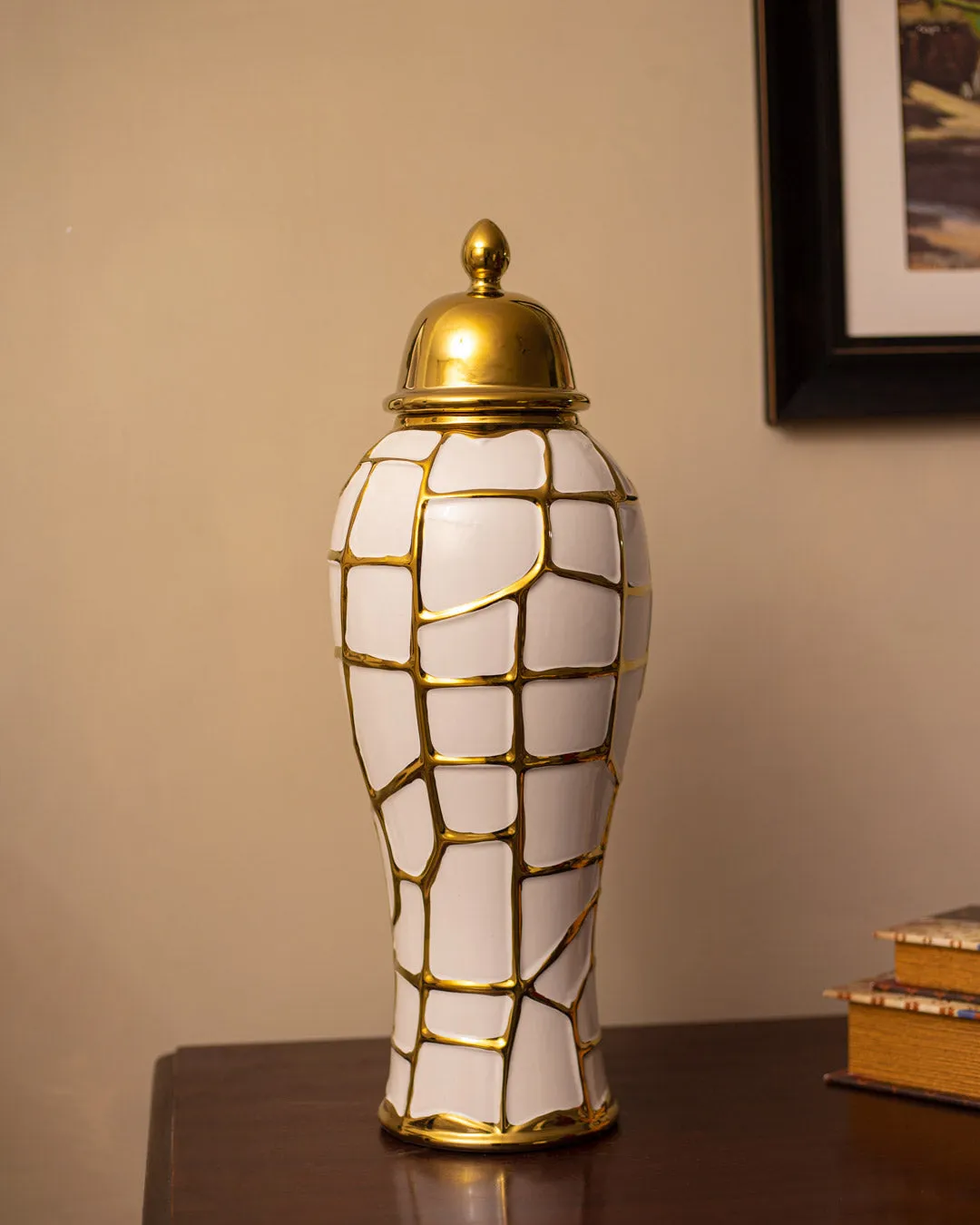 'Golden Jigsaw' Decorative Lidded Jar - Large