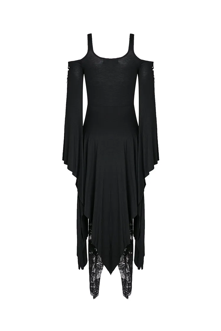 Gothic knitted long dress with irregular hem and hooked rope designs DW185