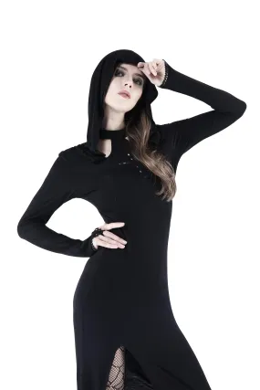 Gothic long knitted hooded dress with hollow out cross DW148