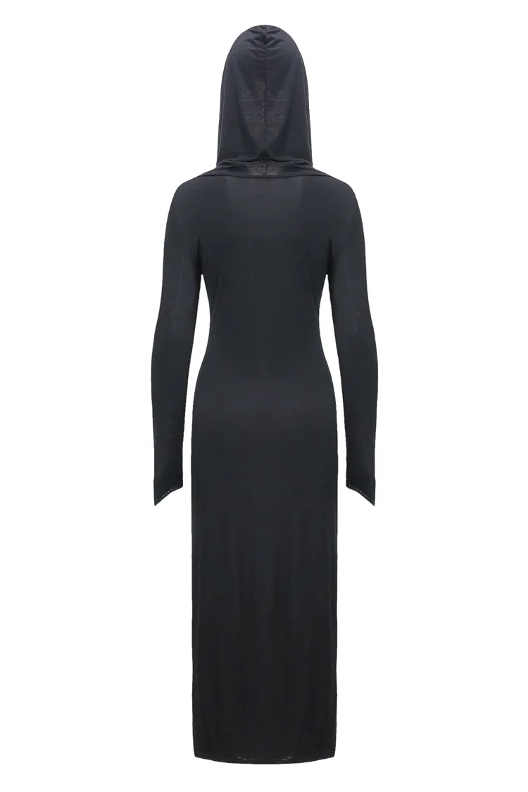 Gothic long knitted hooded dress with hollow out cross DW148