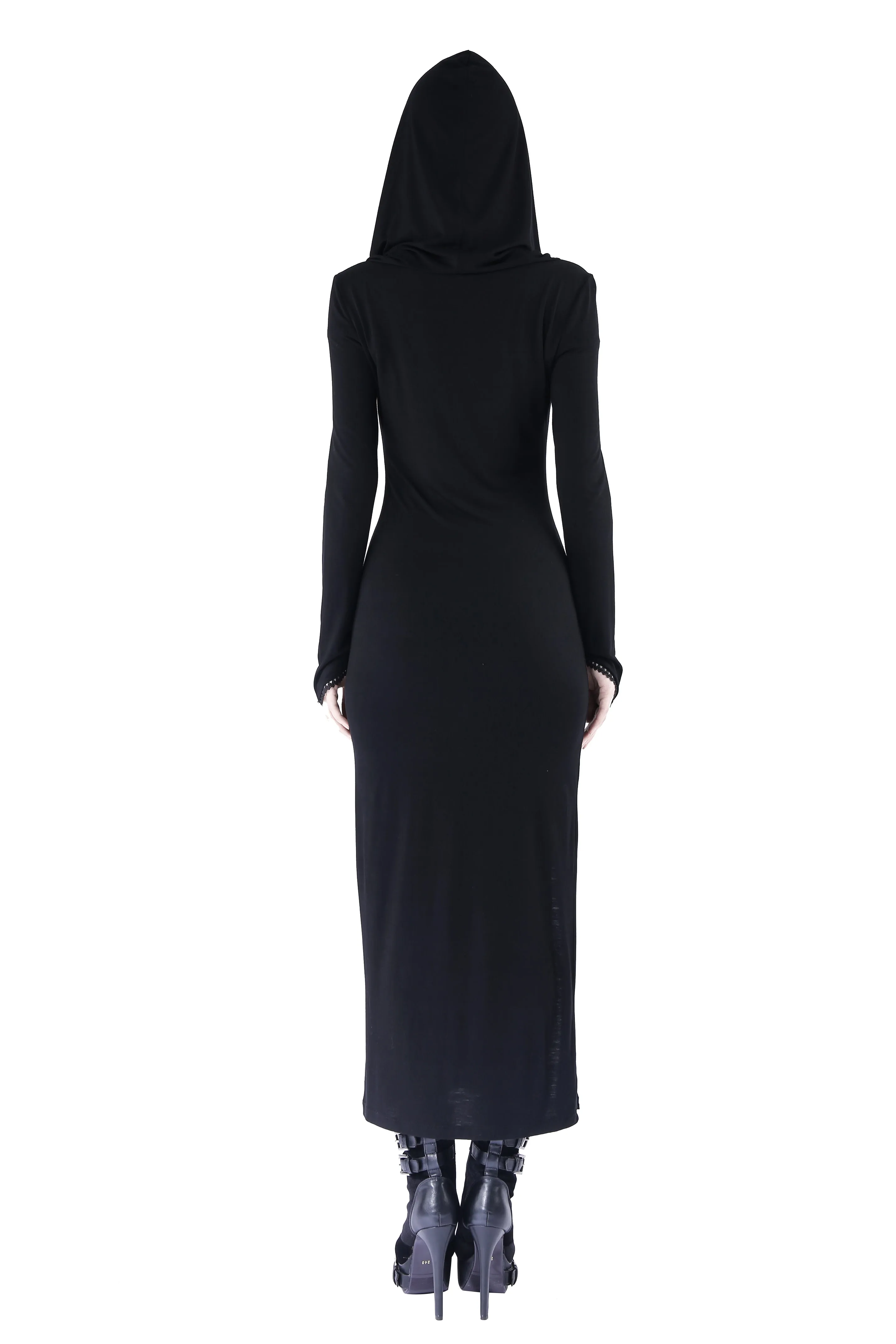 Gothic long knitted hooded dress with hollow out cross DW148