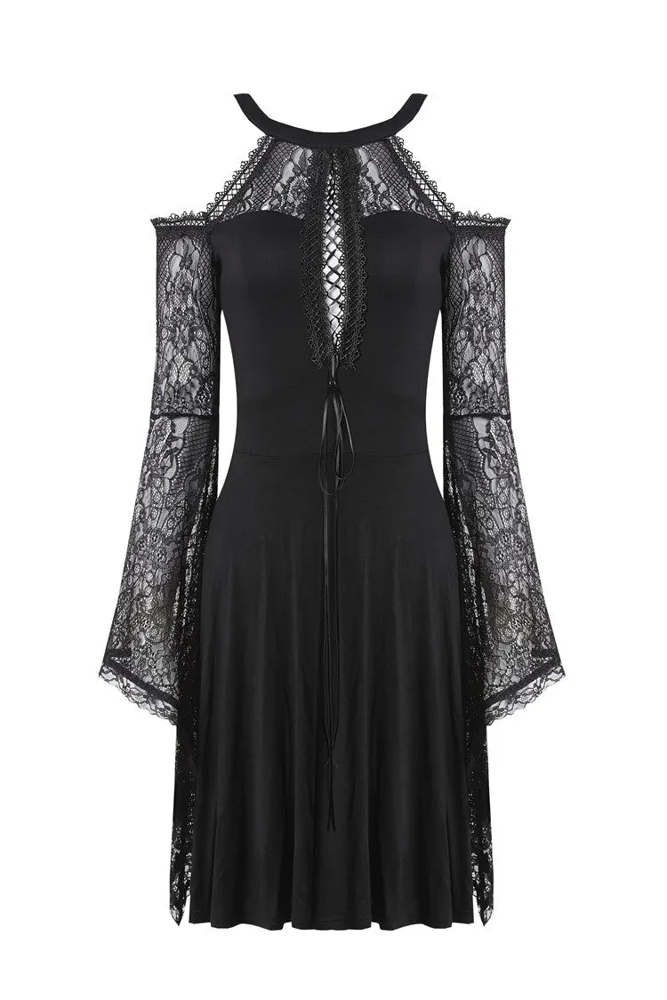 Gothic slit bust lace sleeve knitted dress DW227