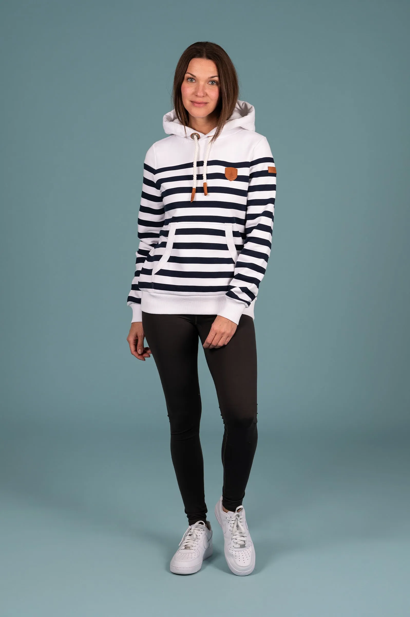 Grace Navy Stripe Hoodie White