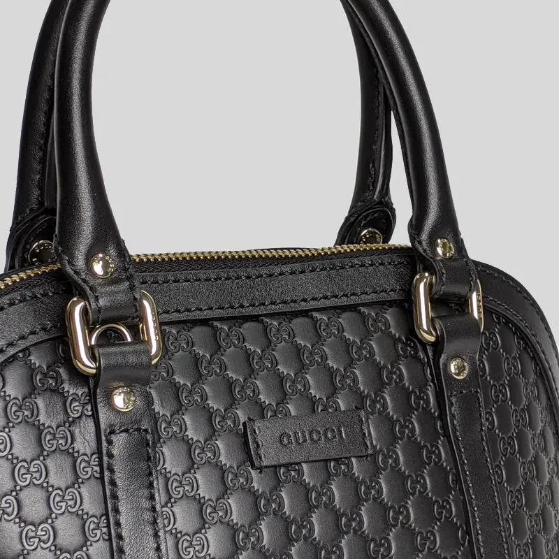 GUCCI Micro GG Leather Mini Dome Crossbody Bag Black 449654