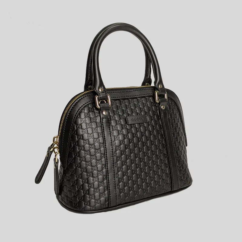 GUCCI Micro GG Leather Mini Dome Crossbody Bag Black 449654