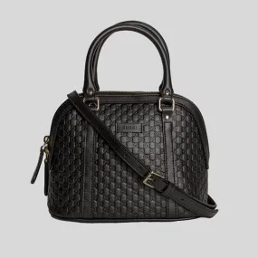 GUCCI Micro GG Leather Mini Dome Crossbody Bag Black 449654