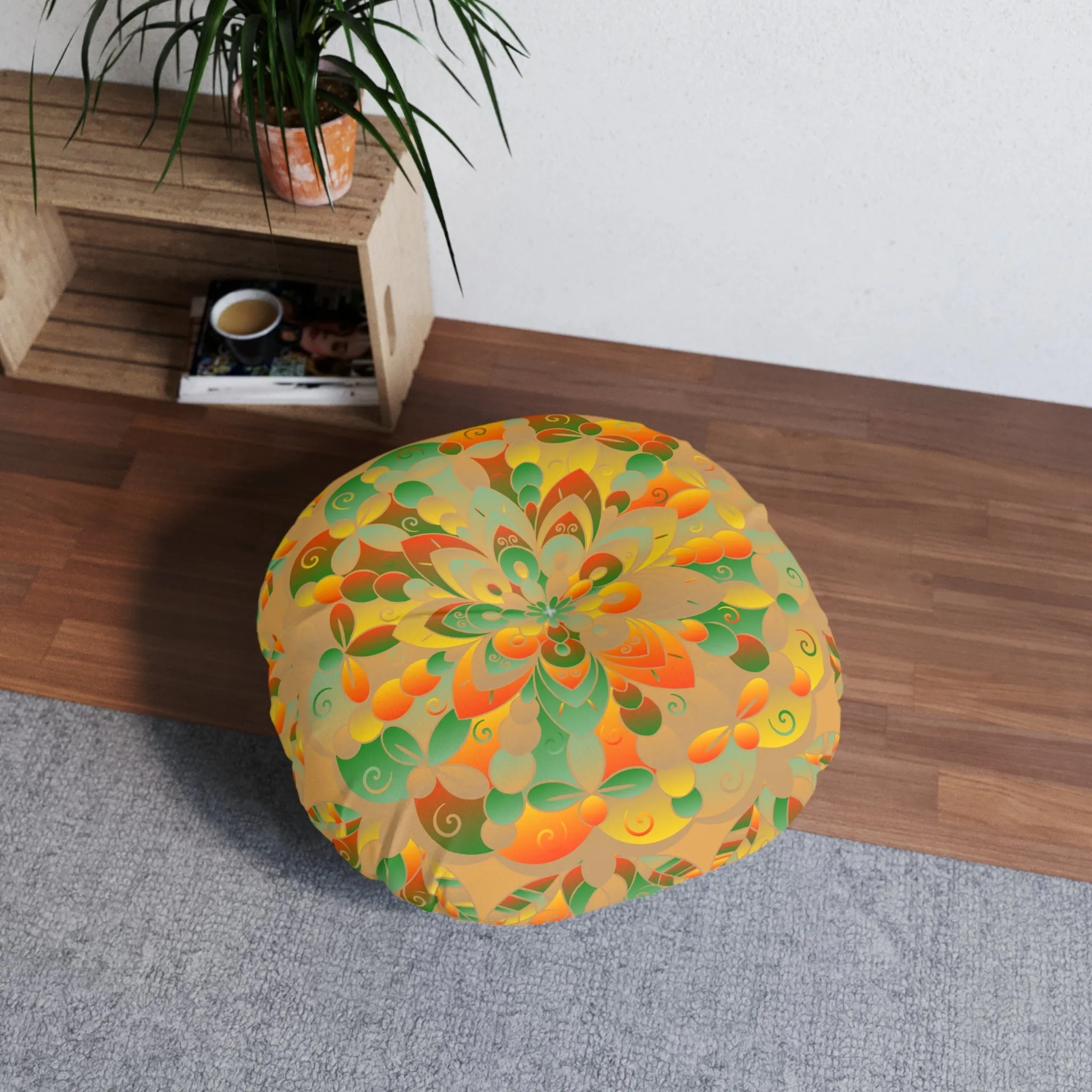 Hand-drawn Mandala Design Floor Cushion - Tufted Round Pillow