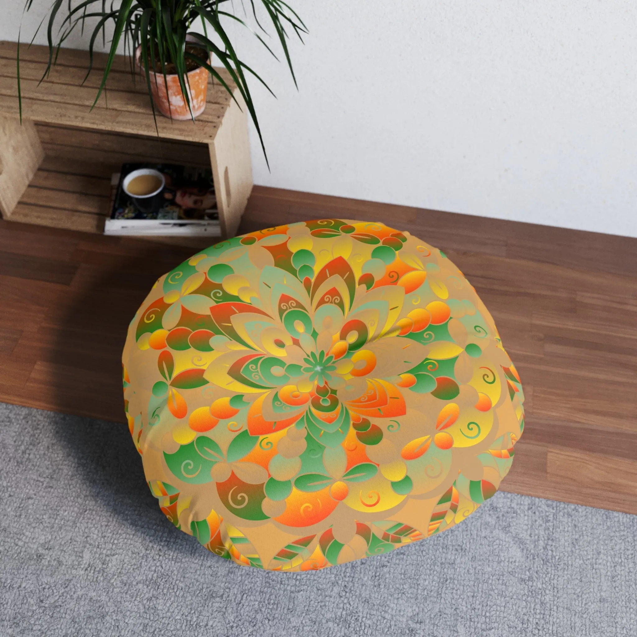 Hand-drawn Mandala Design Floor Cushion - Tufted Round Pillow