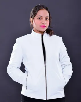 Handmade Women genuine leather biker jacket slim fit white | Made in Morocco