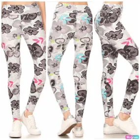 Hawaiian Hibiscus Floral Yoga Leggings One Size