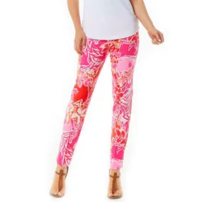 IBKUL Women's Pascha Floral Print Stretch Tummy Control UPF 50  Ankle Pants