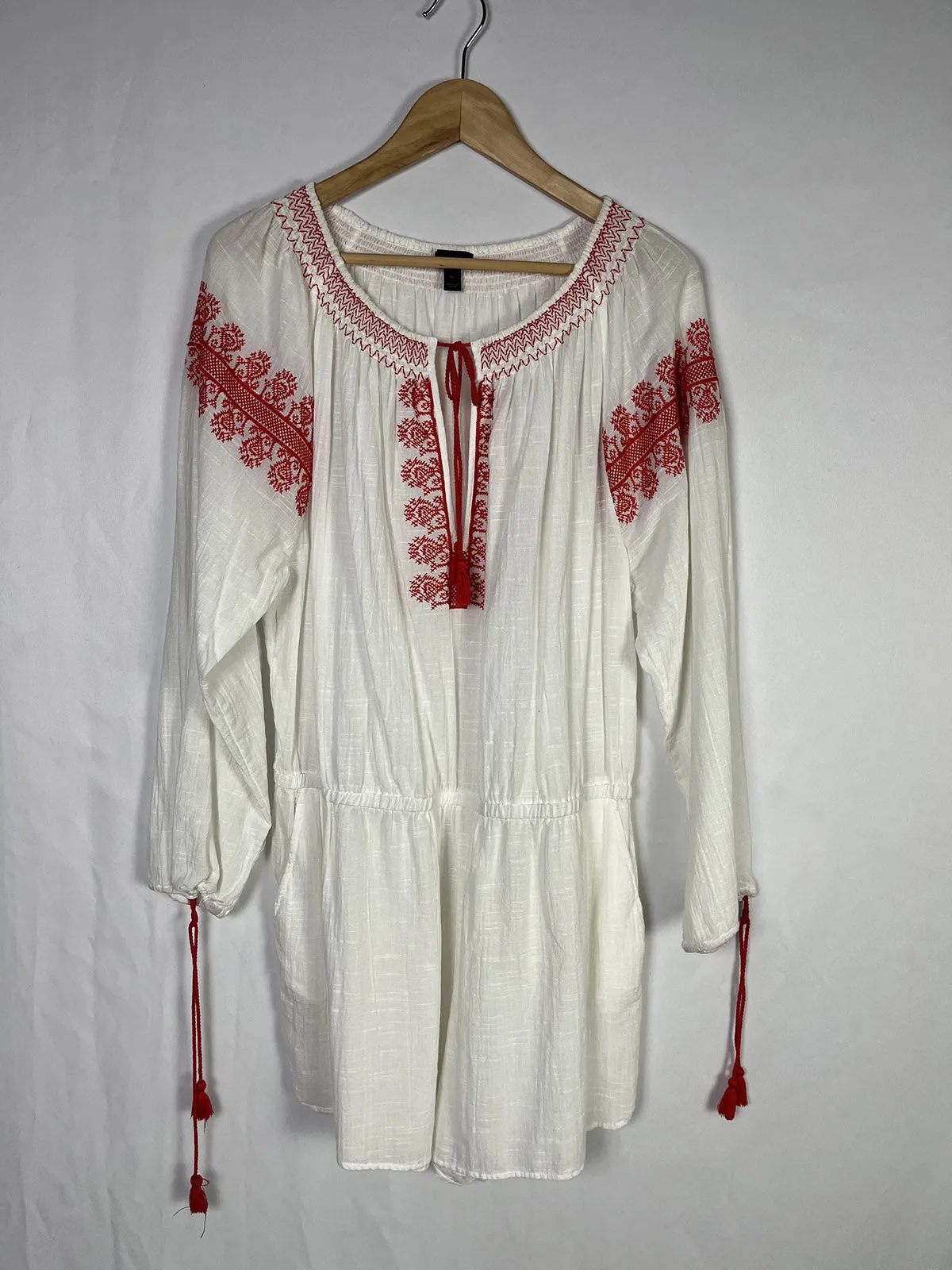 J. Crew Size XL (16) White & Red Embroidered Romper