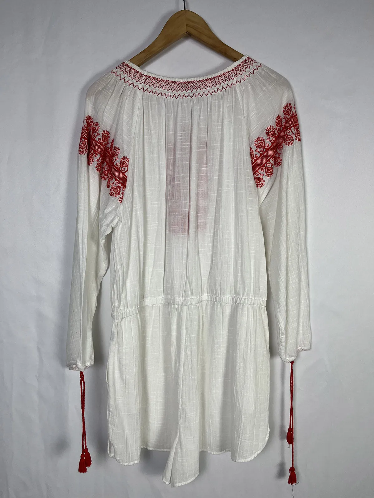 J. Crew Size XL (16) White & Red Embroidered Romper