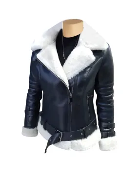 Jayne's Sheepskin Black and White Biker Shearling Jacket