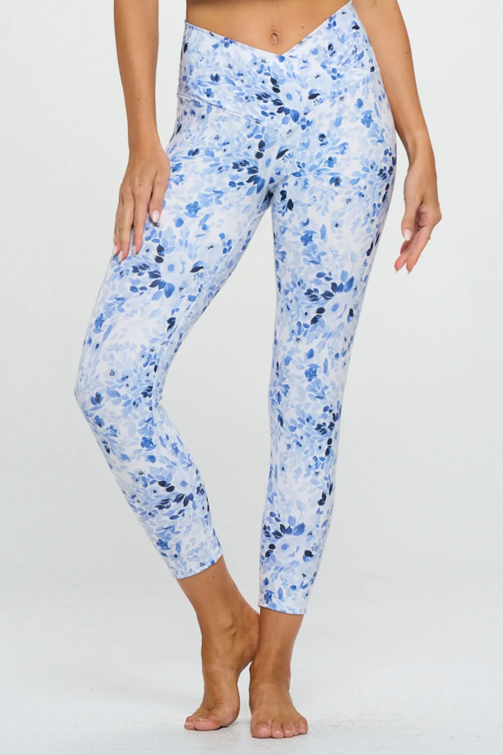 Kate - Navy Floral - Cross Over - Capri Legging (High-Waist)