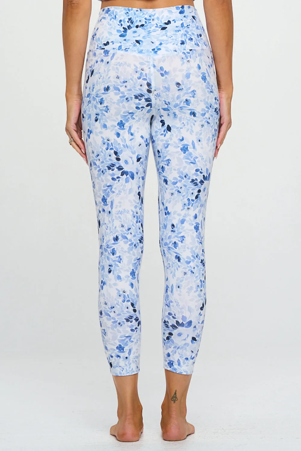 Kate - Navy Floral - Cross Over - Capri Legging (High-Waist)