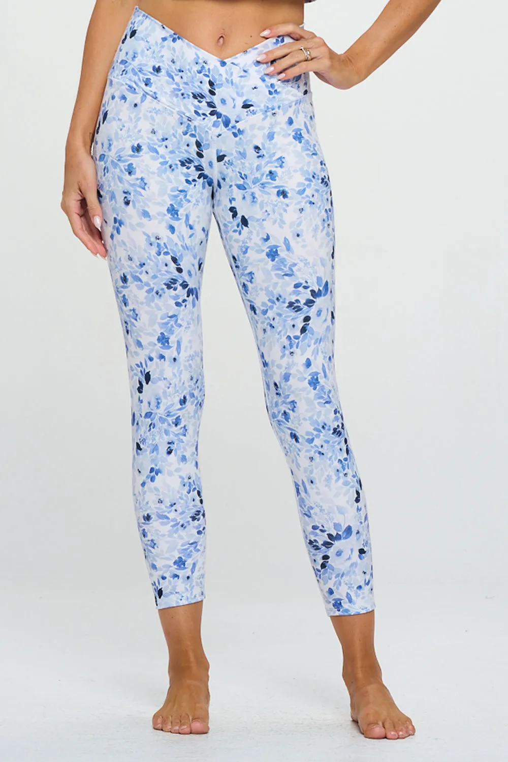 Kate - Navy Floral - Cross Over - Capri Legging (High-Waist)