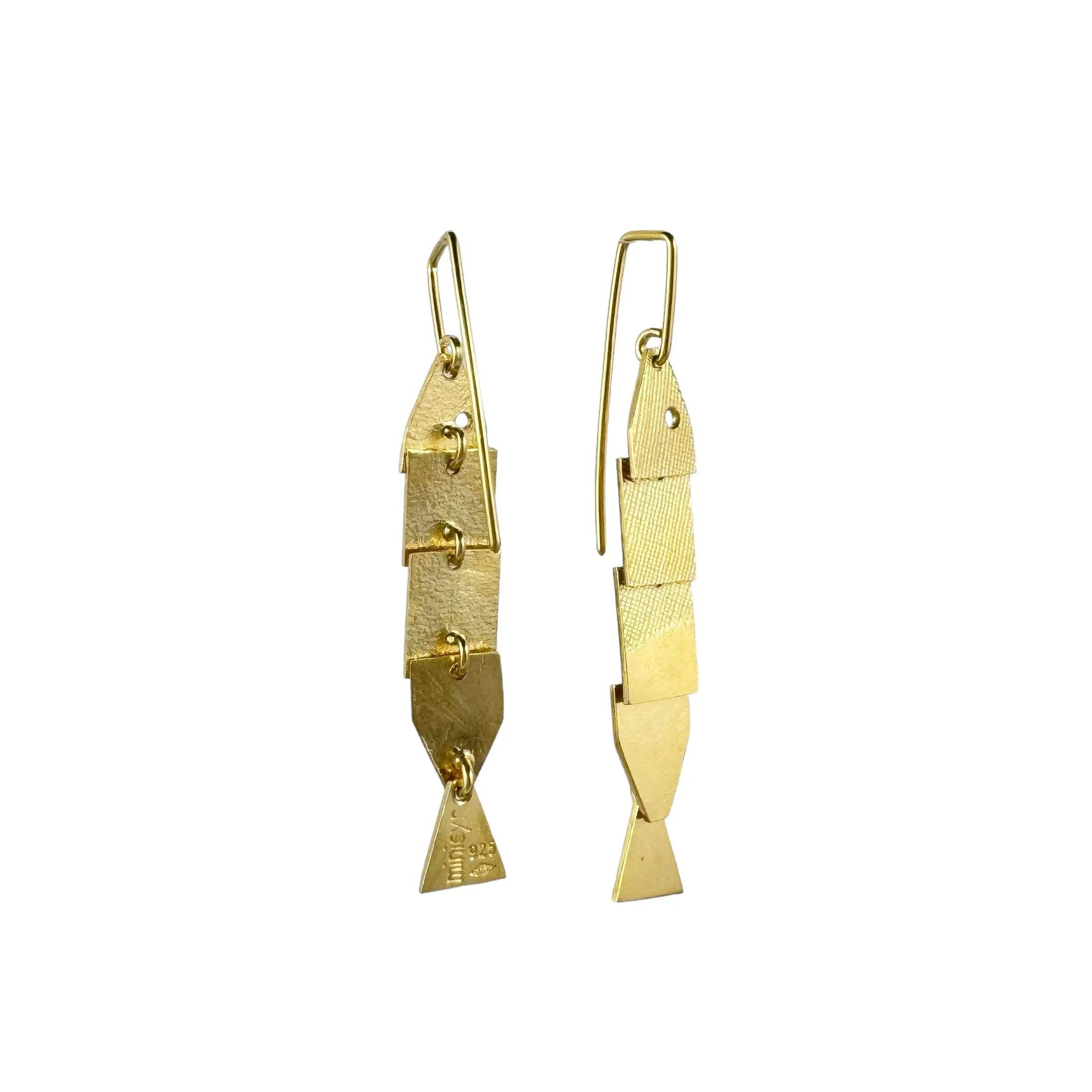 Long Golden Articulate Fish Earrings - Cynthia Nge