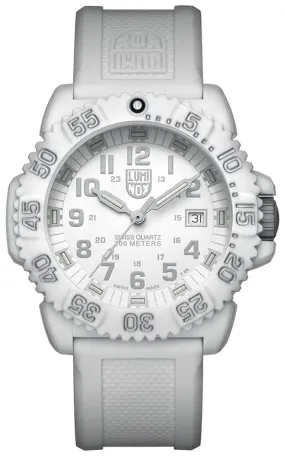 Luminox Navy SEAL Colormark PC Fiberglass White Dial White Rubber Strap Date Divers Quartz Mens Watch XS.3057.WO