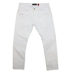 M1724 Makobi Moto Biker Jeans - White