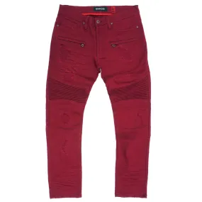 M1786 Makobi Prado Biker Jeans with Rip & Repair - Burgundy