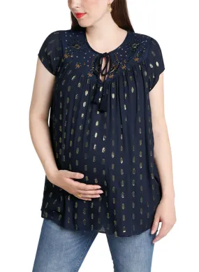 Maternity & Nursing Blouse Hidden Pathway in Night Blue