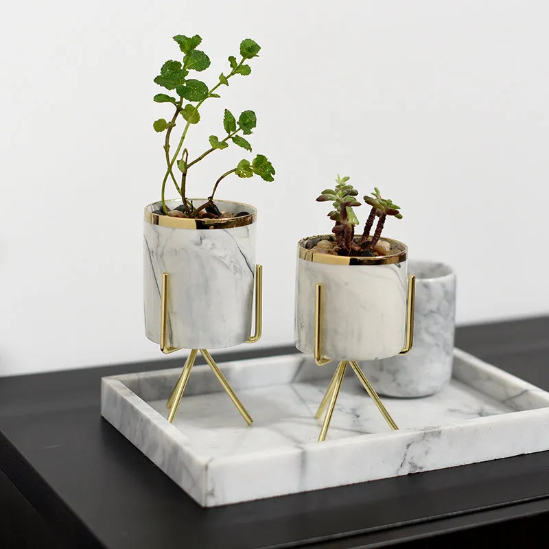 Mini Marble Pattern Planter with Gold Stand