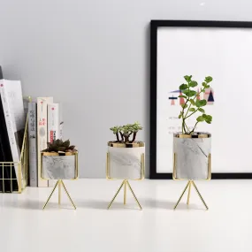 Mini Marble Pattern Planter with Gold Stand