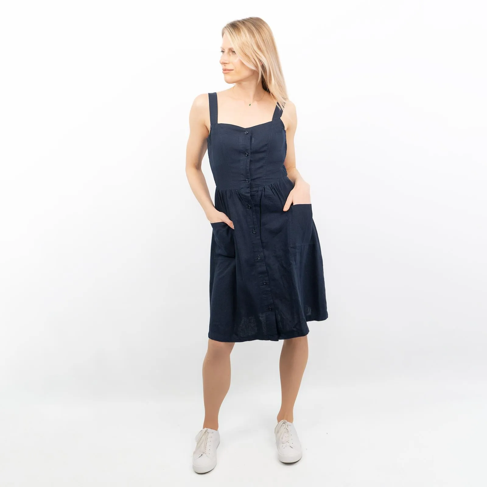 Navy Blue Aubrey Linen Sleeveless Summer Dresses