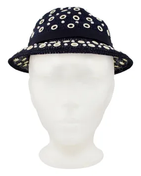 Navy Blue Hat with White Grommets