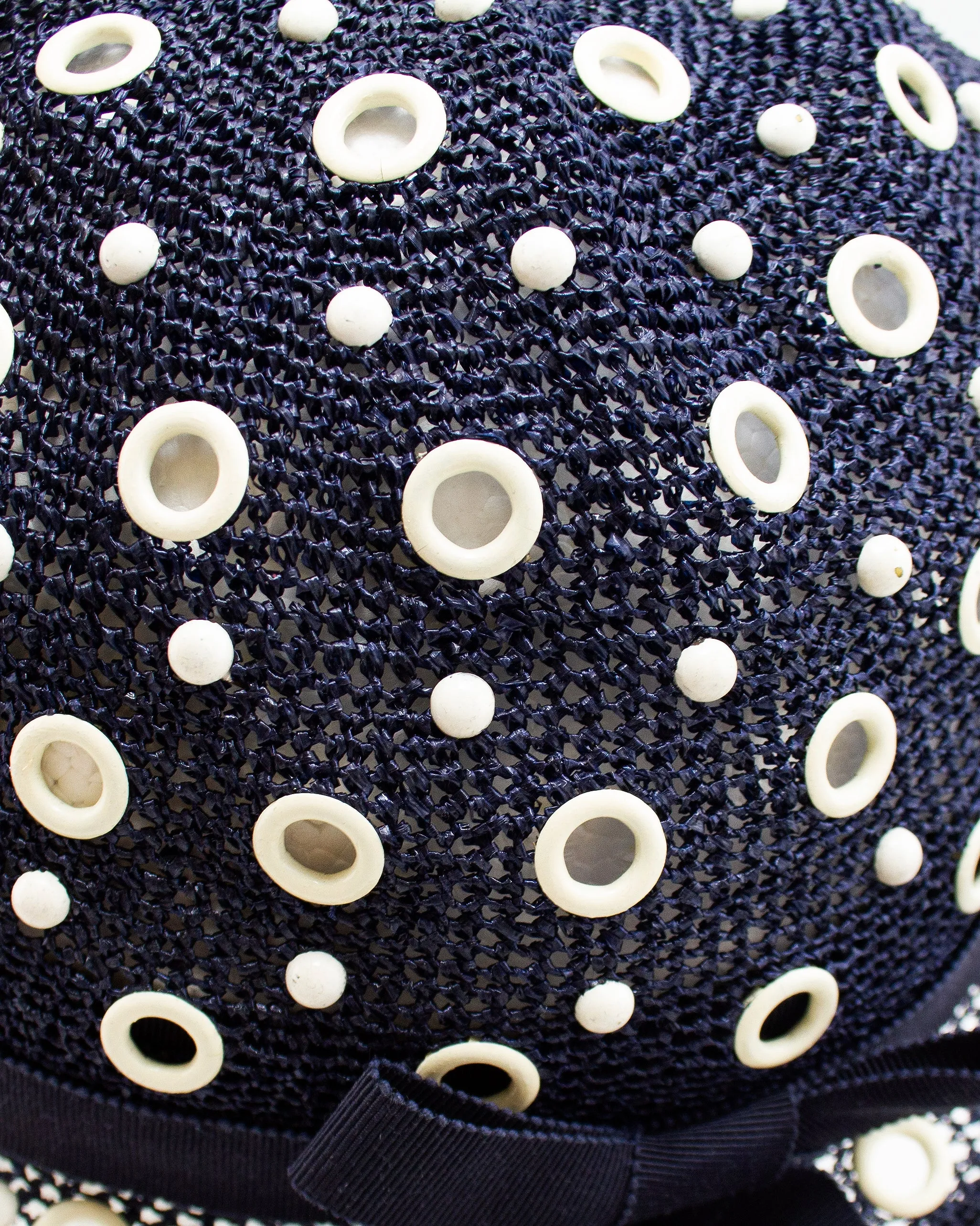 Navy Blue Hat with White Grommets