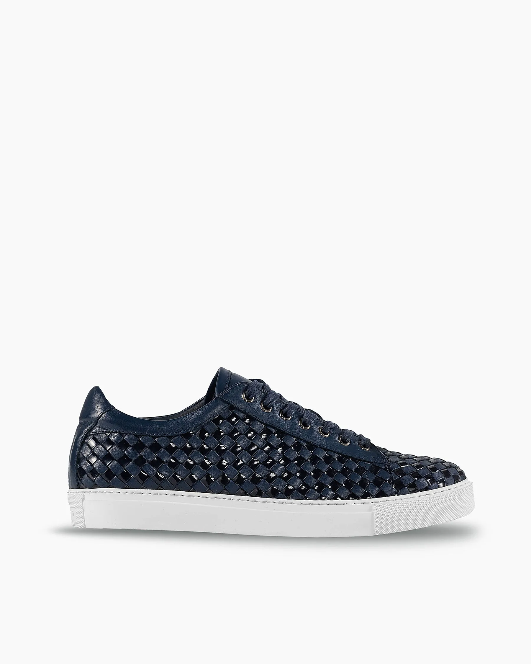 Navy Patent Hand Woven Sneakers