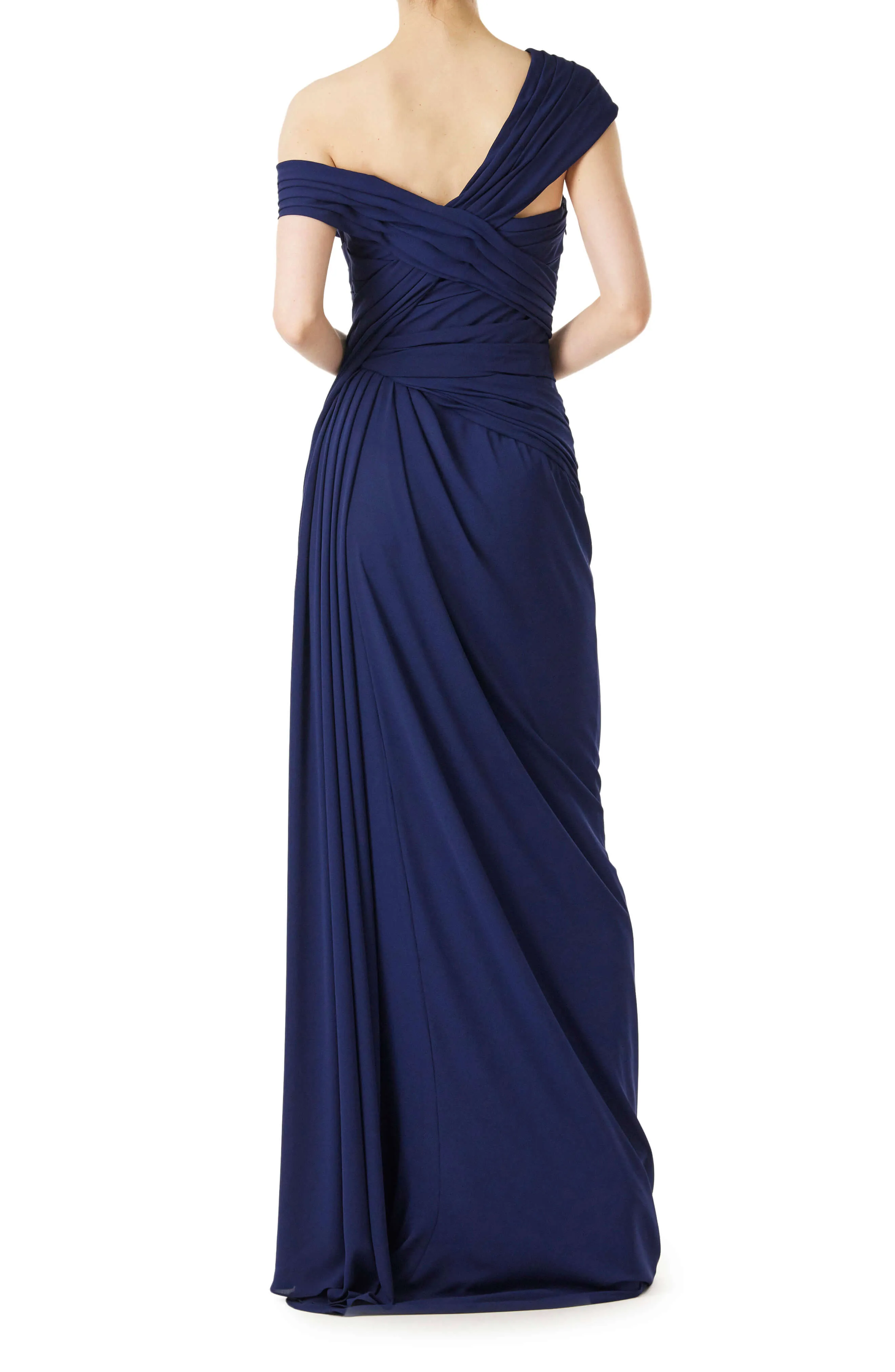 Off the Shoulder Draped Chiffon Gown