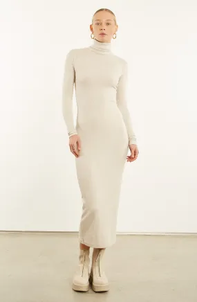 Off White Rib Turtleneck Maxi Dress