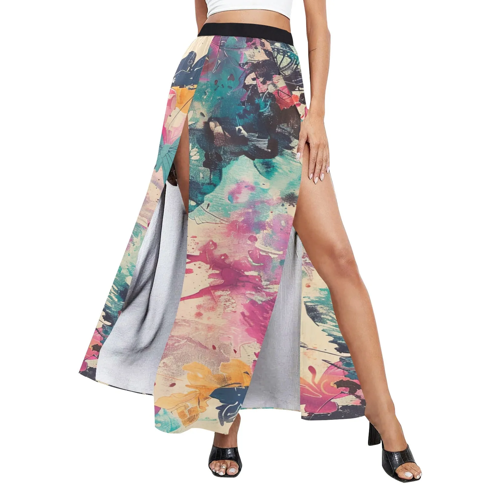 Paint Splash High Slit Long Beach Dress (Model S40)