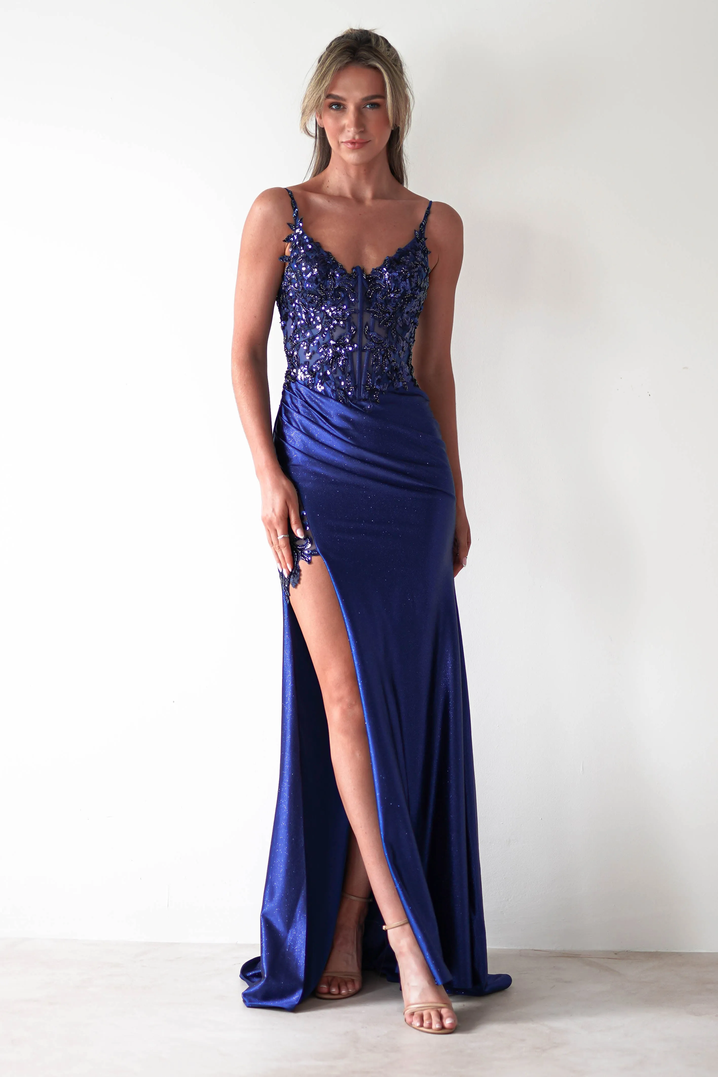 Regina Embellished Bodice Gown | Midnight Blue